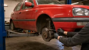 Kontrola przedniego hamulca w Volkswagenie Golfie 3